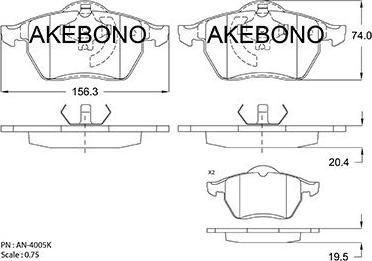 Akebono AN-4005K - Тормозные колодки, дисковые, комплект autosila-amz.com