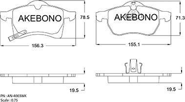 Akebono AN-4003WKE - Тормозные колодки, дисковые, комплект autosila-amz.com