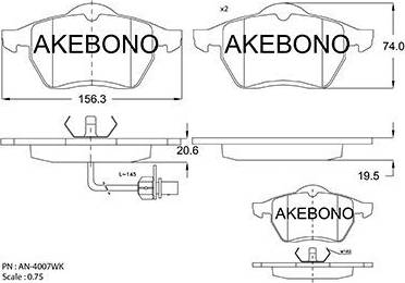 Akebono AN-4007WK - Тормозные колодки, дисковые, комплект autosila-amz.com