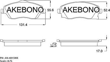 Akebono AN-4015WKE - Тормозные колодки, дисковые, комплект autosila-amz.com
