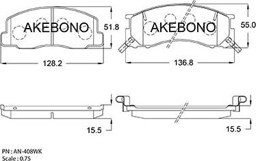 Akebono AN-408WKE - Тормозные колодки, дисковые, комплект autosila-amz.com