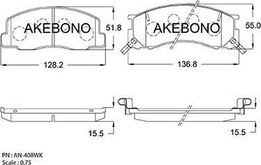 Akebono AN-408WK - Тормозные колодки, дисковые, комплект autosila-amz.com
