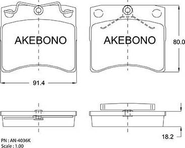 Akebono AN-4036K - Тормозные колодки, дисковые, комплект autosila-amz.com