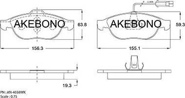 Akebono AN-4038WK - Тормозные колодки, дисковые, комплект autosila-amz.com