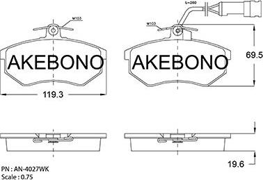 Akebono AN-4027WKE - Тормозные колодки, дисковые, комплект autosila-amz.com