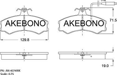 Akebono AN-4074WKE - Тормозные колодки, дисковые, комплект autosila-amz.com