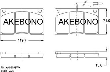 Akebono AN-4198WKE - Тормозные колодки, дисковые, комплект autosila-amz.com