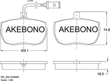 Akebono AN-4106WK - Тормозные колодки, дисковые, комплект autosila-amz.com