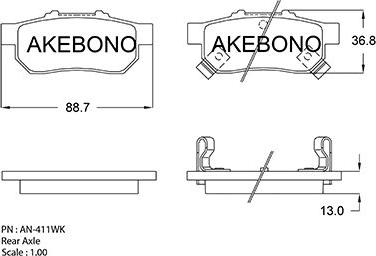 Akebono AN-411WK - Тормозные колодки, дисковые, комплект autosila-amz.com