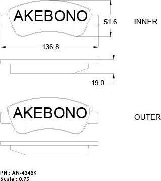 Akebono AN-4348K - Тормозные колодки, дисковые, комплект autosila-amz.com