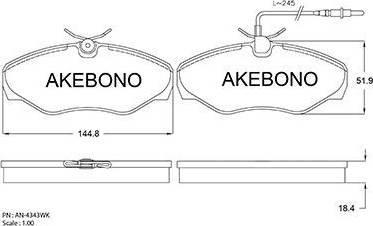 Akebono AN-4343WK - Тормозные колодки, дисковые, комплект autosila-amz.com