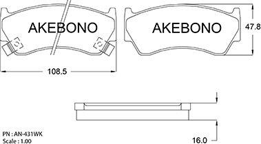 Akebono AN-431WK - Тормозные колодки, дисковые, комплект autosila-amz.com