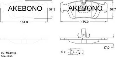 Akebono AN-4339K - Тормозные колодки, дисковые, комплект autosila-amz.com