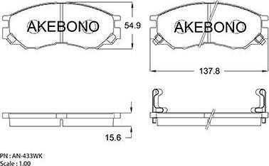 Akebono AN-433WK - Тормозные колодки, дисковые, комплект autosila-amz.com