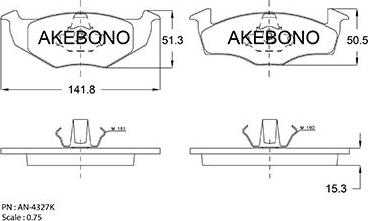 Akebono AN-4327KE - Тормозные колодки, дисковые, комплект autosila-amz.com