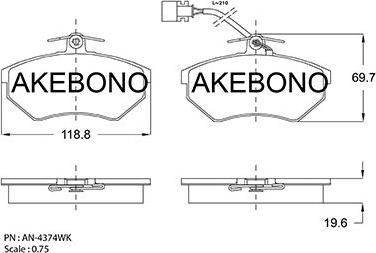 Akebono AN-4374WK - Тормозные колодки, дисковые, комплект autosila-amz.com