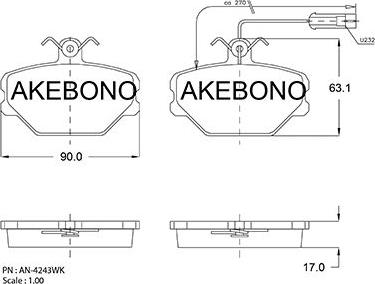 Akebono AN-4243WKE - Тормозные колодки, дисковые, комплект autosila-amz.com