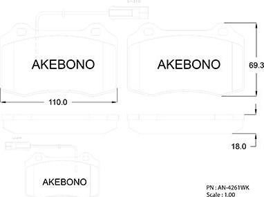 Akebono AN-4261WKE - Тормозные колодки, дисковые, комплект autosila-amz.com