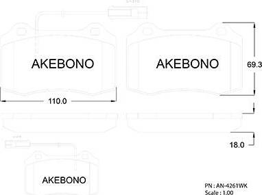Akebono AN-4261WK - Тормозные колодки, дисковые, комплект autosila-amz.com
