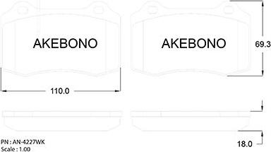 Akebono AN-4227WK - Тормозные колодки, дисковые, комплект autosila-amz.com