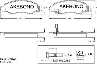 Akebono AN-4742WKE - Тормозные колодки, дисковые, комплект autosila-amz.com