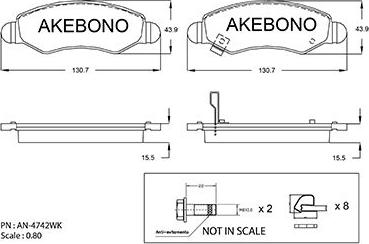 Akebono AN-4742WK - Тормозные колодки, дисковые, комплект autosila-amz.com