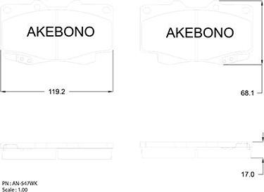 Akebono AN-547WK - Тормозные колодки, дисковые, комплект autosila-amz.com