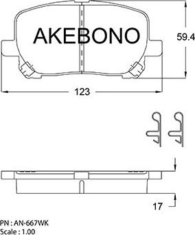 Akebono AN-667WK - Тормозные колодки, дисковые, комплект autosila-amz.com