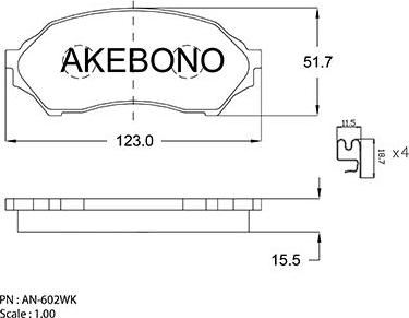 Akebono AN-602WK - Тормозные колодки, дисковые, комплект autosila-amz.com