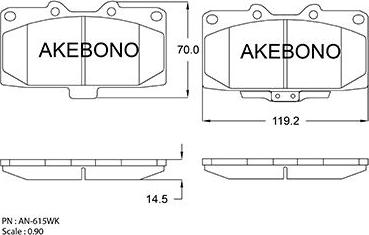 Akebono AN-615WK - Тормозные колодки, дисковые, комплект autosila-amz.com