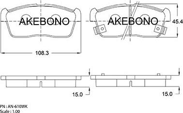 Akebono AN-610WKE - Тормозные колодки, дисковые, комплект autosila-amz.com