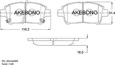 Akebono AN-634WK - Тормозные колодки, дисковые, комплект autosila-amz.com
