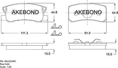 Akebono AN-632WK - Тормозные колодки, дисковые, комплект autosila-amz.com