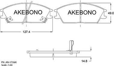 Akebono AN-173WK - Тормозные колодки, дисковые, комплект autosila-amz.com