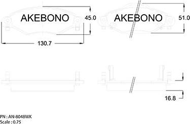 Akebono AN-8048WK - Тормозные колодки, дисковые, комплект autosila-amz.com