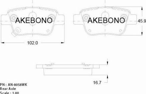 Akebono AN-8058WK - Тормозные колодки, дисковые, комплект autosila-amz.com