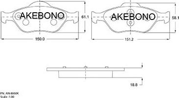 Akebono AN-8060KE - Тормозные колодки, дисковые, комплект autosila-amz.com