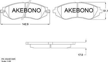 Akebono AN-8013WK - Тормозные колодки, дисковые, комплект autosila-amz.com