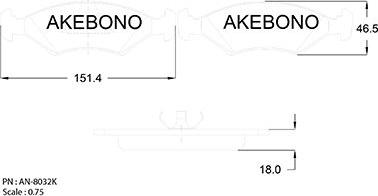 Akebono AN-8032KE - Тормозные колодки, дисковые, комплект autosila-amz.com