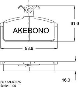 Akebono AN-8027K - Тормозные колодки, дисковые, комплект autosila-amz.com
