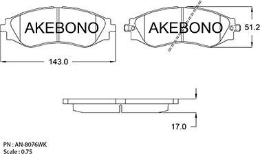 Akebono AN-8076WK - Тормозные колодки, дисковые, комплект autosila-amz.com