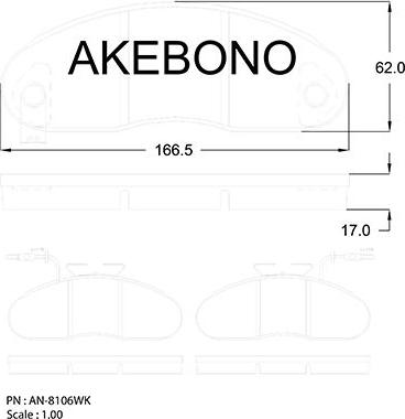 Akebono AN-8106WK - Тормозные колодки, дисковые, комплект autosila-amz.com