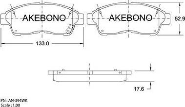 Akebono AN-394WK - Тормозные колодки, дисковые, комплект autosila-amz.com