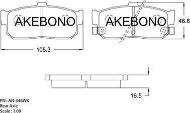 Akebono AN-346WK - Тормозные колодки, дисковые, комплект autosila-amz.com