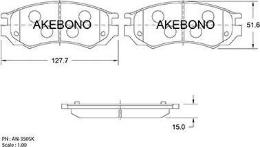 Akebono AN-350SK - Тормозные колодки, дисковые, комплект autosila-amz.com