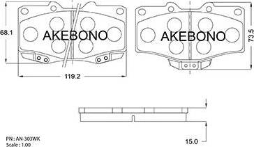 Akebono AN-303WK - Тормозные колодки, дисковые, комплект autosila-amz.com