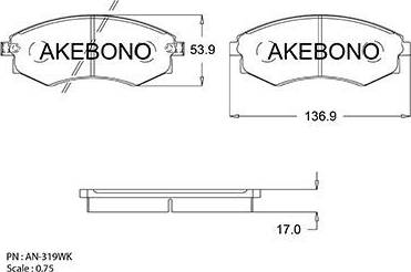 Akebono AN-319WK - Тормозные колодки, дисковые, комплект autosila-amz.com