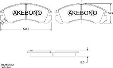 Akebono AN-313WK - Тормозные колодки, дисковые, комплект autosila-amz.com