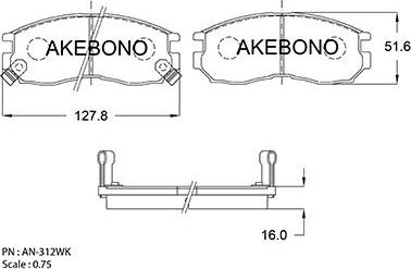 Akebono AN-312WK - Тормозные колодки, дисковые, комплект autosila-amz.com
