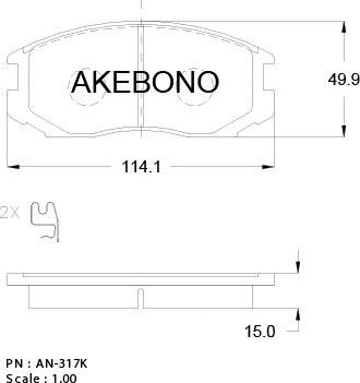 Akebono AN-317WKE - Тормозные колодки, дисковые, комплект autosila-amz.com